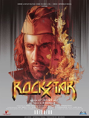 Rockstar Movie Poster Featuring Ranbir Kapoor with Guitar and Flames HD phone wallpaper