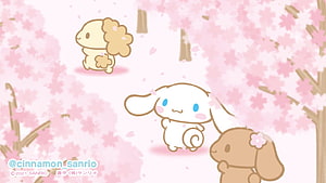 Cinnamoroll and Friends in a Blossoming Cherry Blossom Garden HD wallpaper