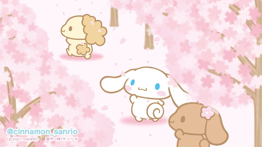 Cinnamoroll and Friends in a Blossoming Cherry Blossom Garden HD wallpaper