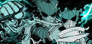 Rogue Vigilante Deku Anime Illustration with Electric Energy and Tactical Gear HD wallpaper