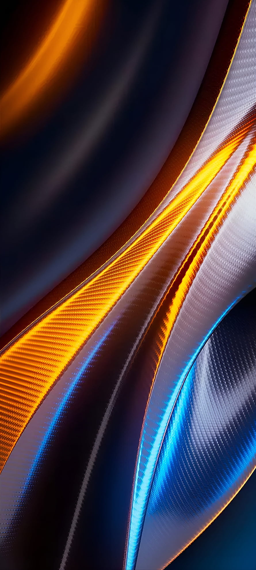 Poco X4 GT Abstract Neon Light Streaks with Carbon Fiber Texture and Vibrant Orange Blue Glow HD phone wallpaper
