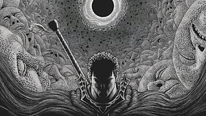 Berserk Eclipse Scene Featuring Guts and the Beastly Horde in Dark Monochrome HD wallpaper