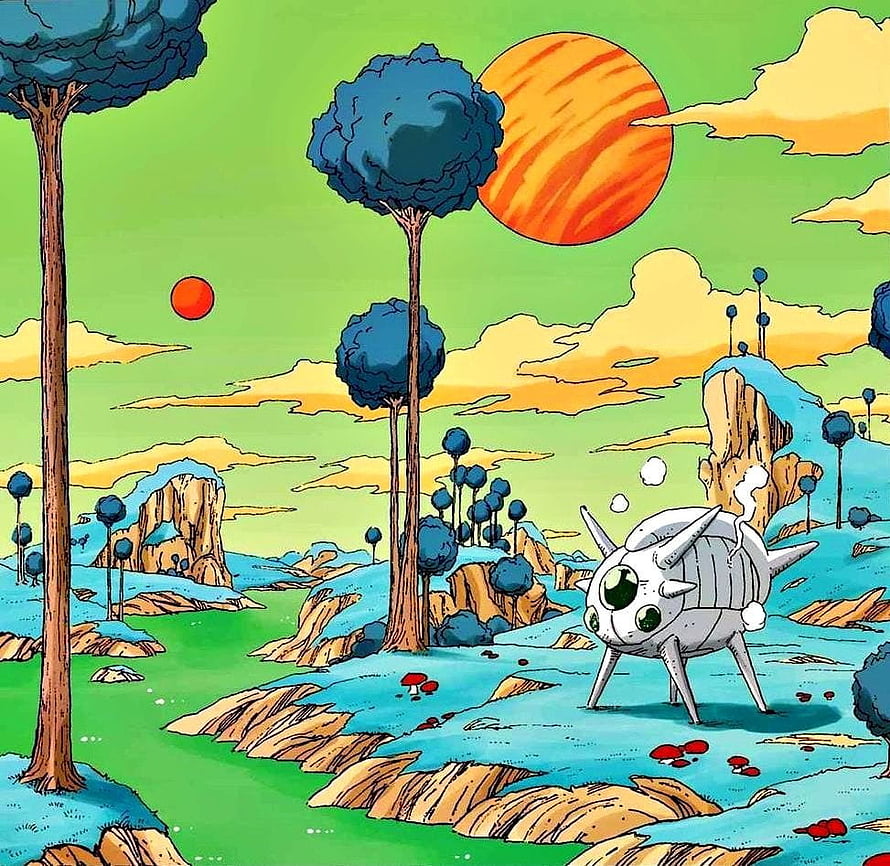 Dragon Ball Planet Namek Landscape with Namekian Creature and Alien Flora HD wallpaper