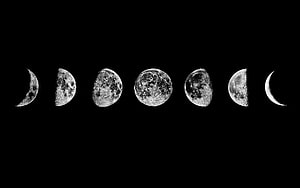 Seven Moon Phases in a Row on Black Background HD wallpaper