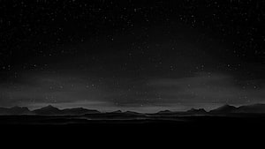 Monochrome Starry Night Sky Over Silhouetted Mountain Range HD wallpaper
