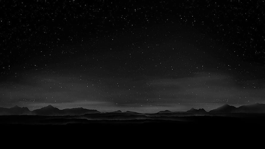 Monochrome Starry Night Sky Over Silhouetted Mountain Range HD wallpaper