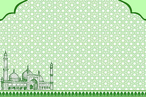 Green Islamic Geometric Pattern with Mosque Silhouette and Decorative Arch Frame HD wallpaper