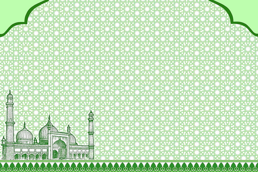 Green Islamic Geometric Pattern with Mosque Silhouette and Decorative Arch Frame HD wallpaper