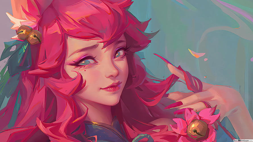 Spirit Blossom Ahri from League of Legends in Vibrant Pink Digital Art HD wallpaper