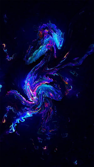 Neon Water Abstract Art with Vibrant Blue and Purple Swirls on Dark Background HD phone wallpaper