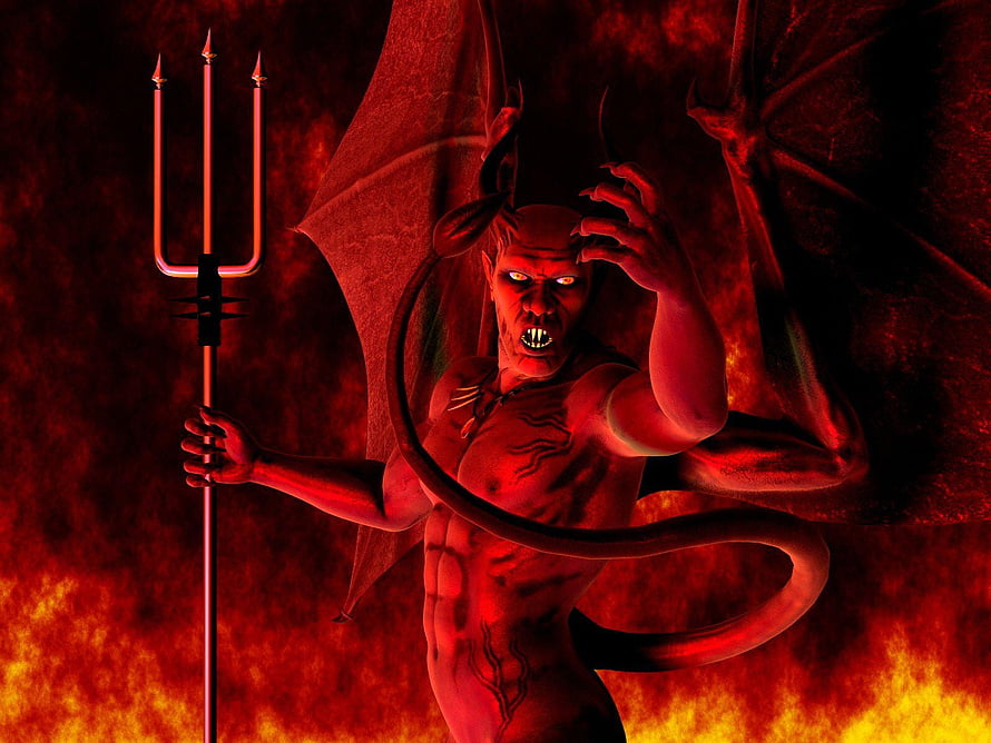 Lucifer Devil with Trident and Wings in Fiery Inferno HD wallpaper