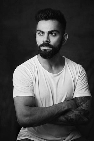 Virat Kohli Black and White Portrait with Arms Crossed and Beard HD phone wallpaper