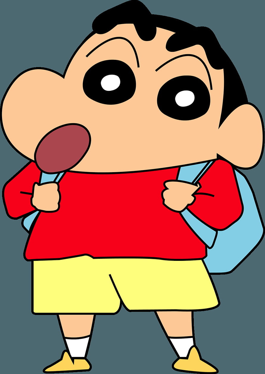 Crayon Shin-chan Cartoon Character in Red Shirt and Yellow Shorts with Blue Backpack HD phone wallpaper