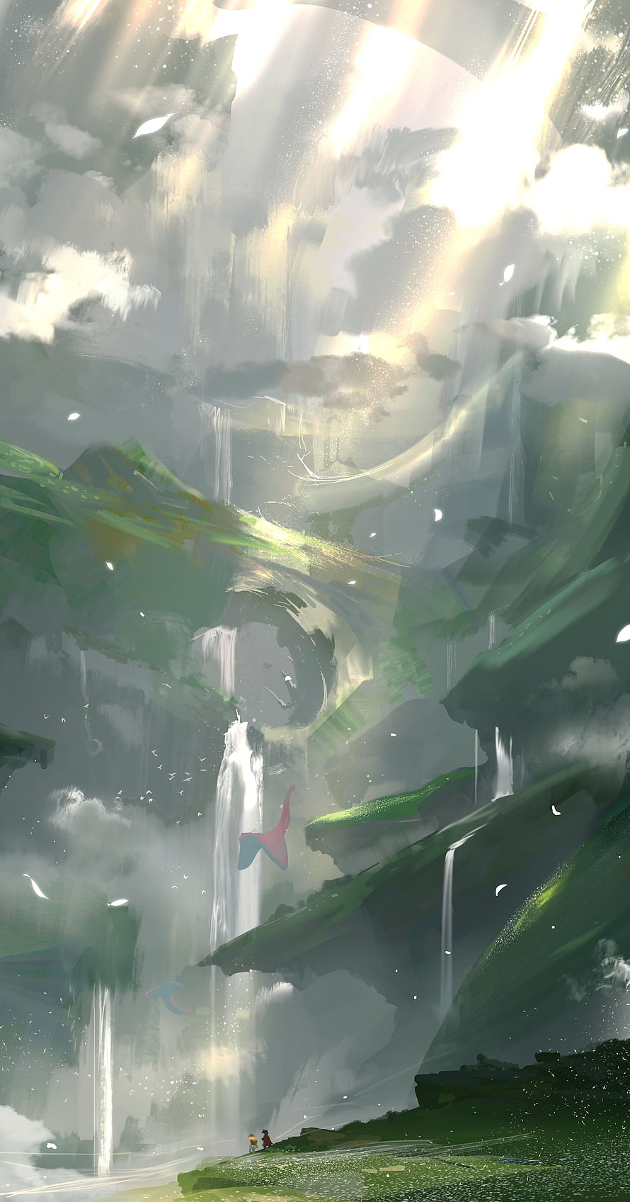 Made in Abyss Fantasy Landscape with Waterfalls and Floating Islands HD phone wallpaper
