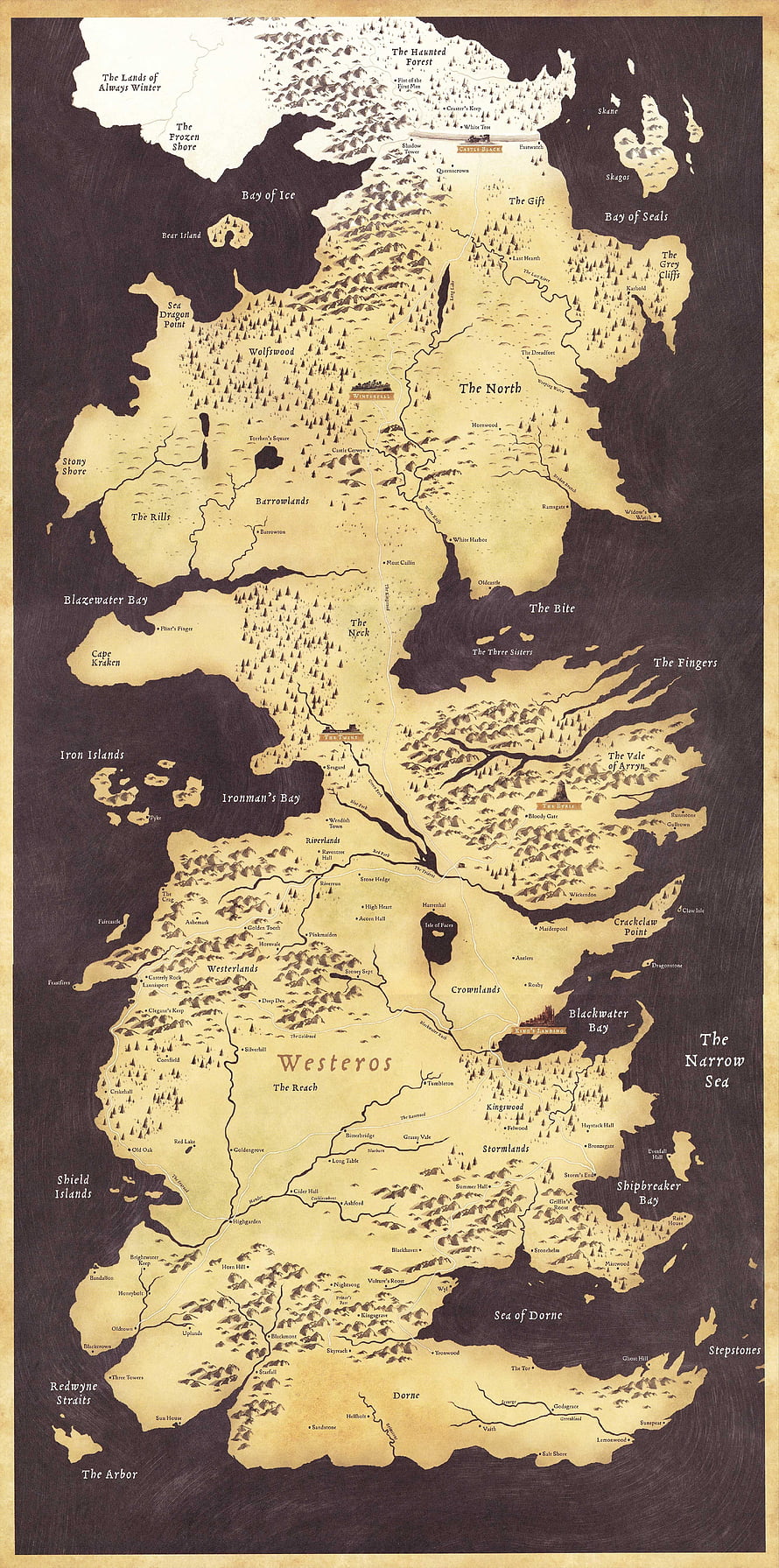 Game of Thrones Westeros Fantasy Map with Regions and Landmarks HD phone wallpaper