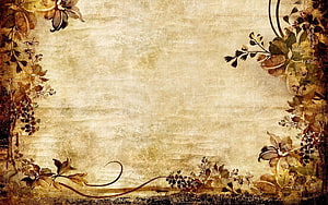 Antique Floral Border on Aged Parchment Texture with Sepia Tones and Vintage Botanical Illustrations HD wallpaper