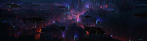 Neon-lit Cyberpunk Cityscape with Flying Vehicles at Night HD wallpaper