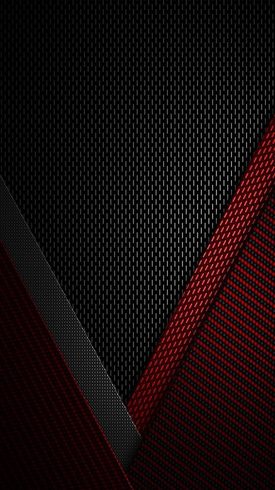 Sleek Black and Red Carbon Fiber Texture with Diagonal Geometric Accents HD phone wallpaper