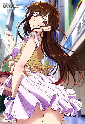 Rent A Girlfriend Anime Girl In Purple Dress On City Street HD phone wallpaper