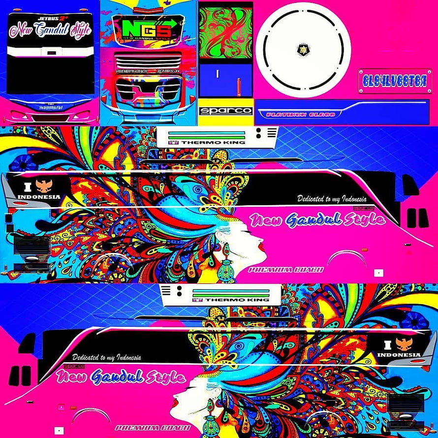 Indonesian New Gandul Style Bus Livery Design with Vibrant Batik Patterns and Premium Coach Branding HD phone wallpaper