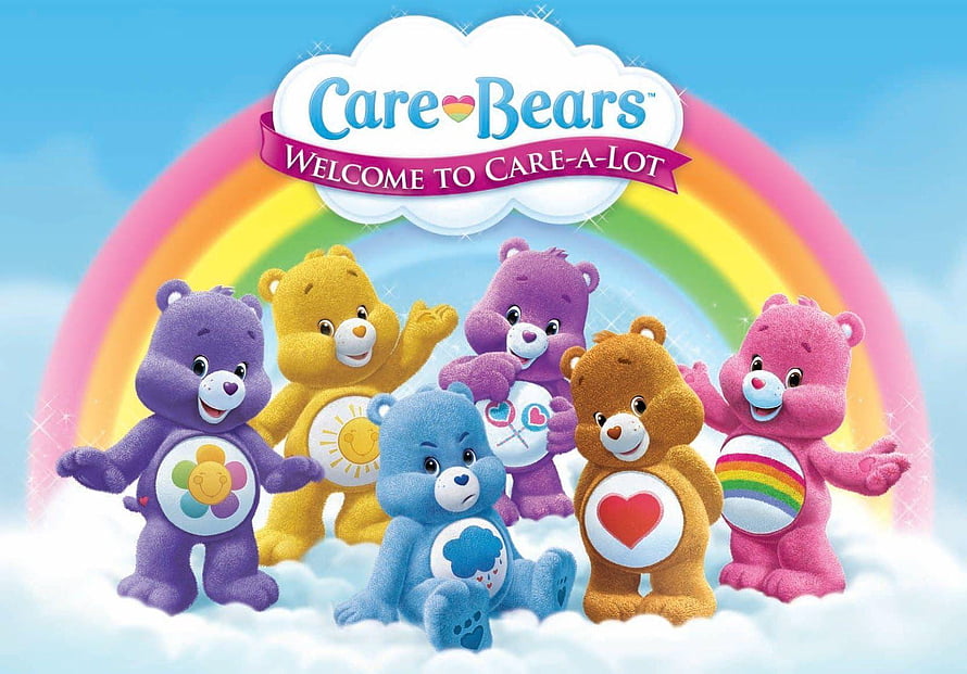 Care Bears Welcome to Care-A-Lot Group Poster with Rainbow and Clouds HD wallpaper