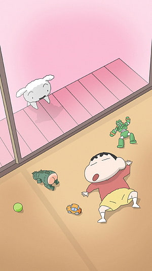 Shin-chan Playing with Toys and His Dog in a Cozy Room HD phone wallpaper