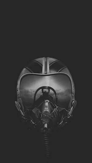 Monochrome Fighter Pilot Helmet with Reflective Visor and Oxygen Mask HD phone wallpaper