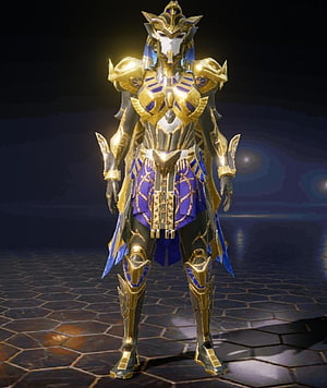 PUBG Gold and Purple Ornate Armor Set with Glowing Accents HD phone wallpaper