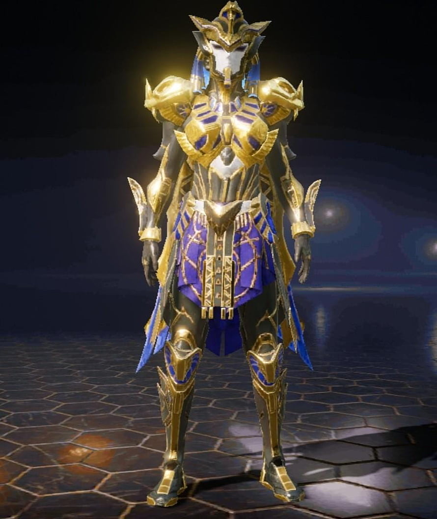 PUBG Gold and Purple Ornate Armor Set with Glowing Accents HD phone wallpaper