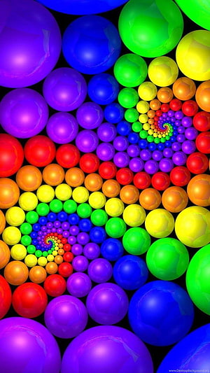 Vibrant 3D Colorful Sphere Spiral Pattern on Black Background HD phone wallpaper