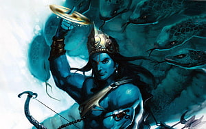 Lord Vishnu Holding Sudarshan Chakra With Serpents And Bow HD wallpaper