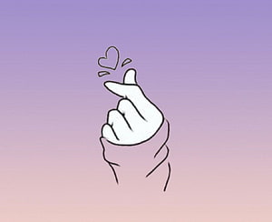 Korean Finger Heart Gesture Illustration on Soft Lavender Gradient Background HD wallpaper