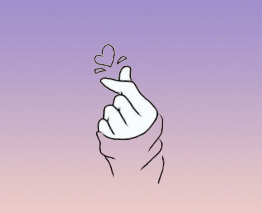 Korean Finger Heart Gesture Illustration on Soft Lavender Gradient Background HD wallpaper
