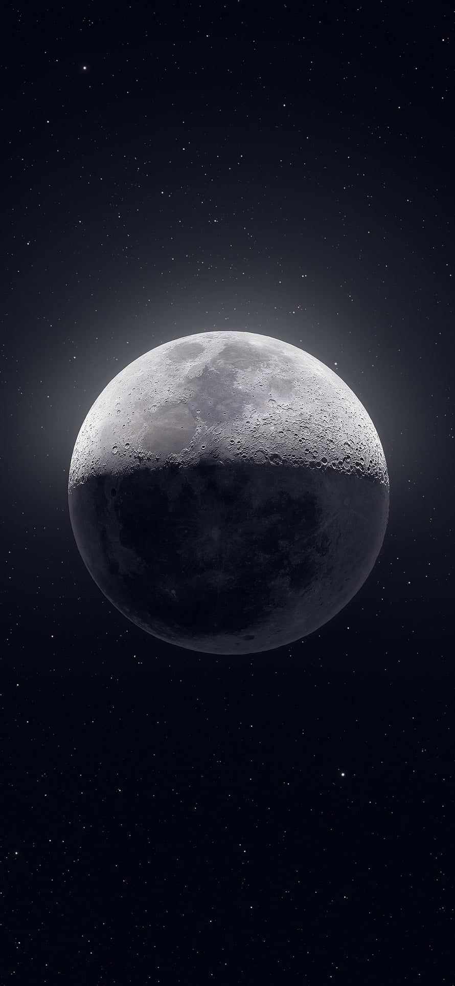 Gibbous Moon with Cratered Surface Floating in a Star-Filled Deep Space Sky HD phone wallpaper