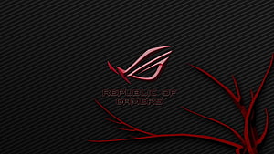 Republic of Gamers ROG Logo on Dark Carbon Fiber Background with Red Accents HD wallpaper