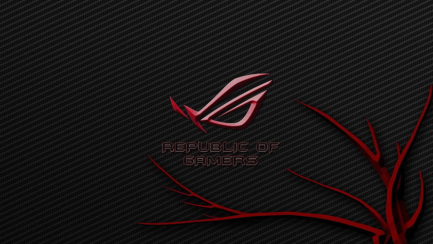 Republic of Gamers ROG Logo on Dark Carbon Fiber Background with Red Accents HD wallpaper