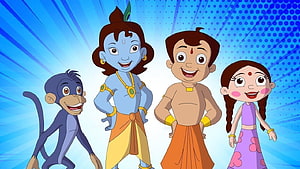 Chhota Bheem and Krishna with Friends in Vibrant Animated Cartoon Scene HD wallpaper