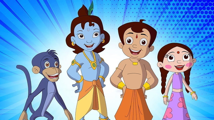 Chhota Bheem and Krishna with Friends in Vibrant Animated Cartoon Scene HD wallpaper