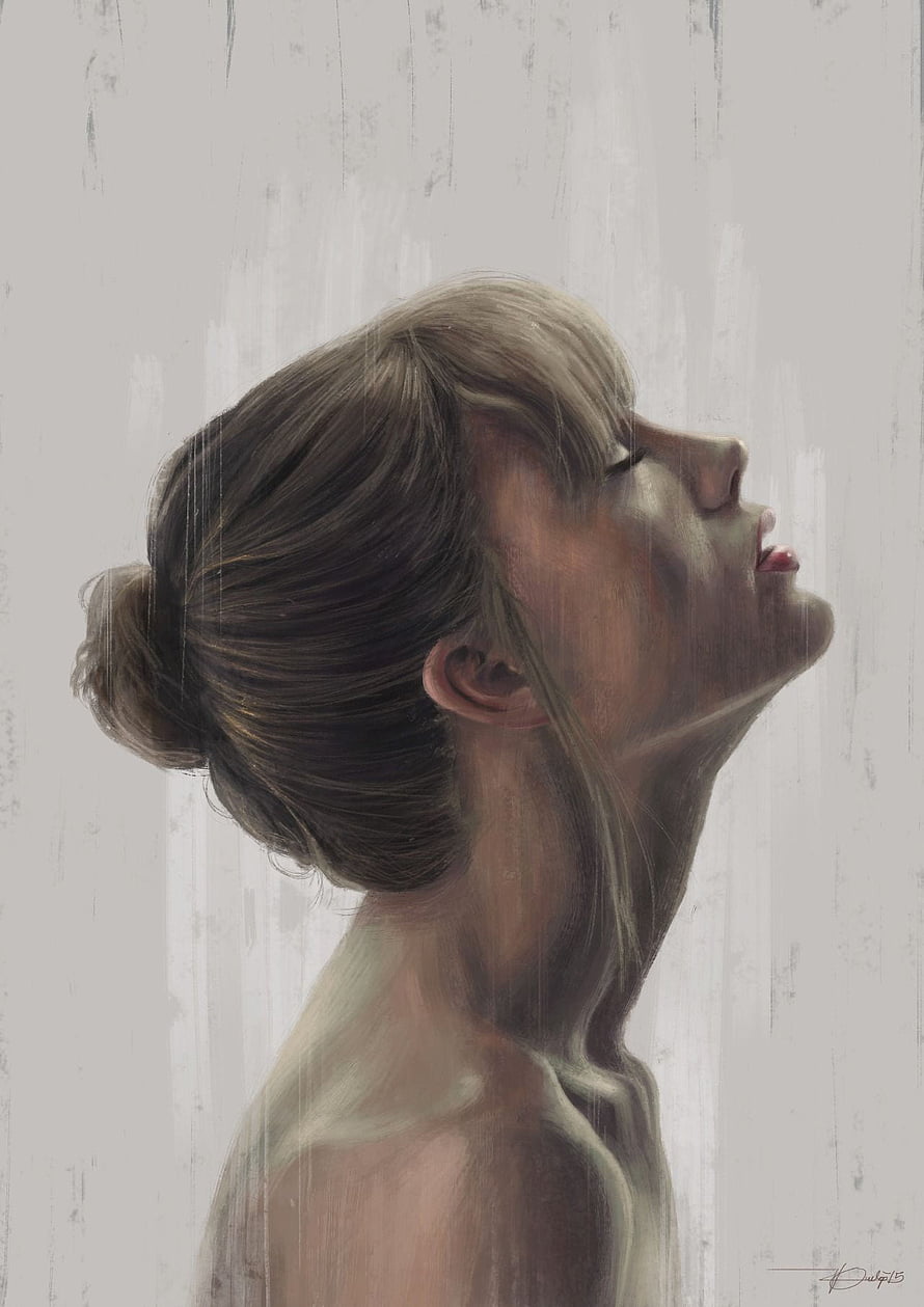 Realistic Digital Portrait of a Woman in Profile with Hair in a Bun HD phone wallpaper