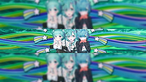 Three Anime Girls With Teal Hair and Starry Background HD wallpaper