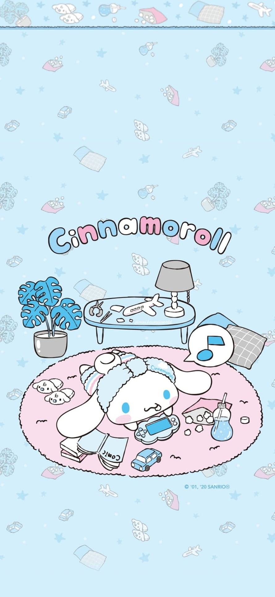 Cinnamoroll Playing Video Games on a Pink Rug in a Cozy Pastel Room HD phone wallpaper