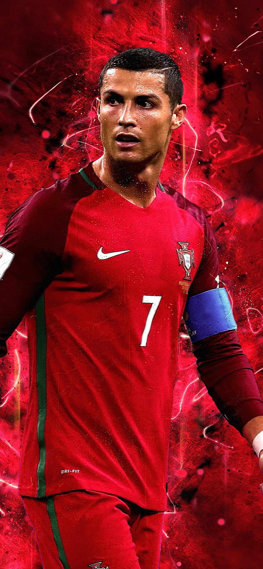 Cristiano Ronaldo in Portugal National Team Kit with Dramatic Red Background HD phone wallpaper