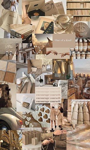Warm Neutral Aesthetic Collage Featuring Fashion, Coffee, and Urban Lifestyle Moments HD phone wallpaper
