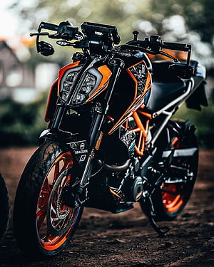 Customized KTM Duke 390 Motorcycle with Orange and Black Livery HD phone wallpaper