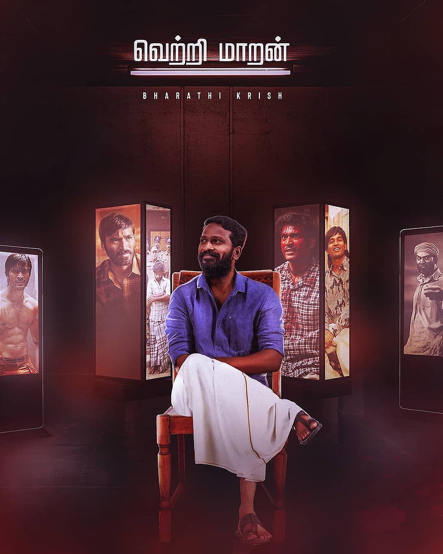 Bharathi Krish Portrait Seated in Chair with Film Posters in Dark Studio HD phone wallpaper