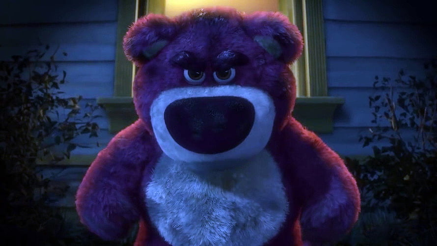 Lotso from Toy Story 3 in a dark and moody nighttime scene HD wallpaper