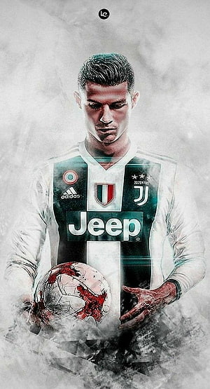 Cristiano Ronaldo in Juventus Kit Holding Soccer Ball Digital Art HD phone wallpaper