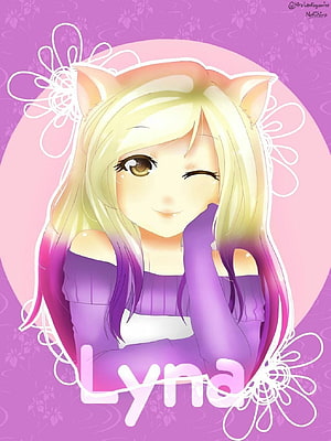 Lyna Anime Girl with Cat Ears and Blonde Hair in Purple Outfit HD phone wallpaper