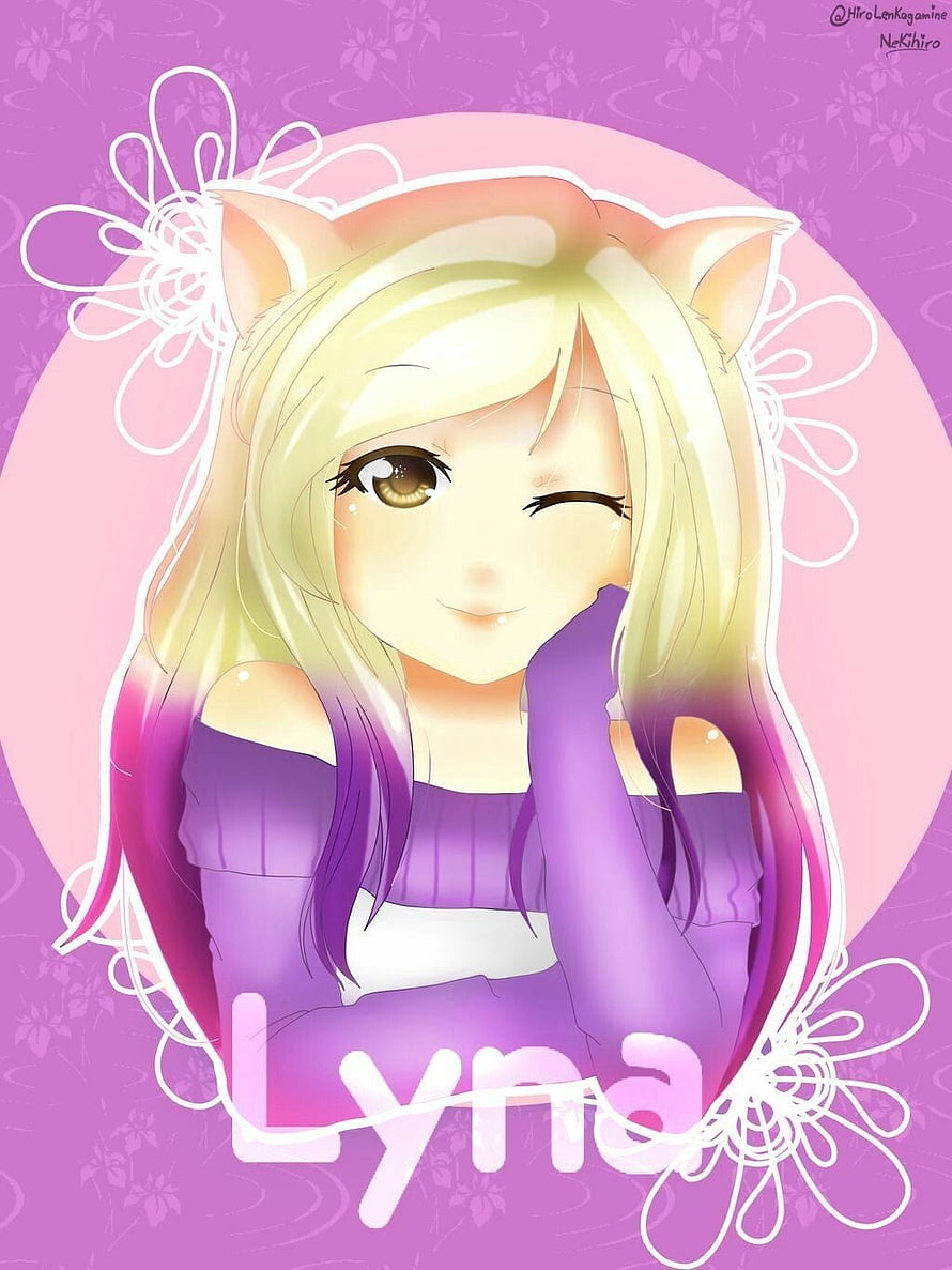 Lyna Anime Girl with Cat Ears and Blonde Hair in Purple Outfit HD phone wallpaper
