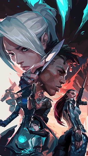 Valorant Agent Team Artwork with Tactical Weapons and Cyberpunk Aesthetic HD phone wallpaper